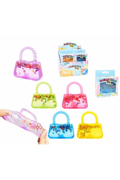Squishy Jucărie Antistres în Formă de Geantă, cu Sclipici și Fructe Colorate, Elastică, Diverse Culori