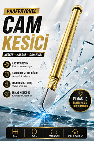 ellante Profesyonel Elmas Uçlu Cam Kesici - Metal Gövde Hassas Cam Kesme Apar...
