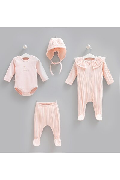 Caramell 100% Cotton 4-Piece Overalls Beti Set Pink