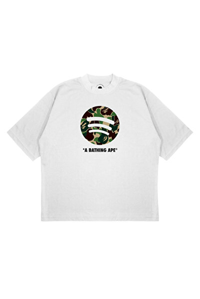 PURE EFFECT Unisex Oversize a Bathing Ape Spotify Printed Boxy Fit Thick Fabr...