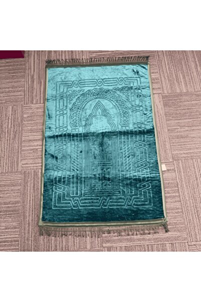 mybedesten Luxury Solid Color Geometric Mihrap Embossed Velvet Prayer Rug