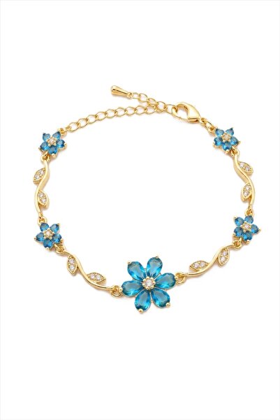 FERİST Stoned Leaf Patterned Stainless Steel Chain Bracelet