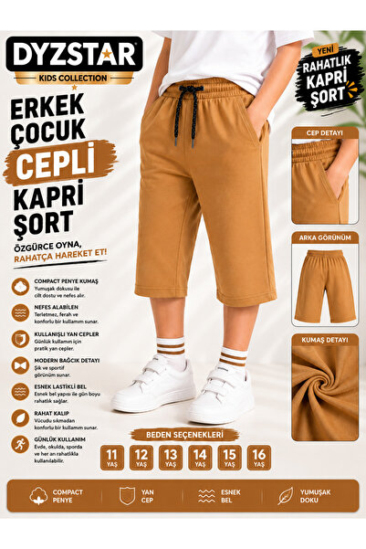 DYZSTAR Erkek Çocuk Cepli Kapri Şort Karamel Compact Penye Rahat Kalıp 11-12-...