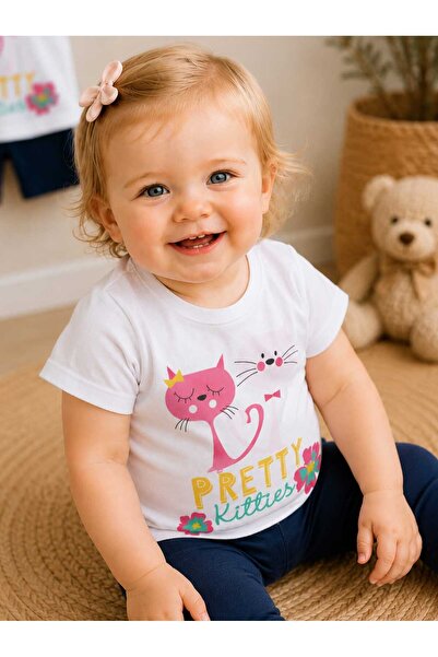 krm kerem bebe Cute Cat Printed Tights Two-Piece Summer Baby Girl Set
