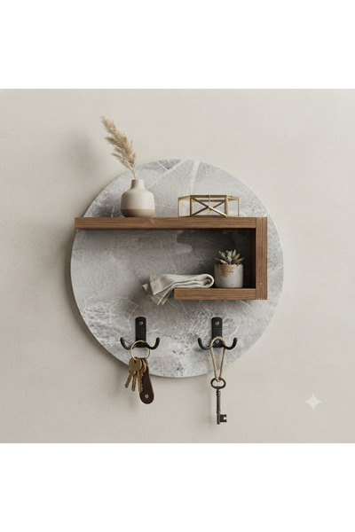 Genel Markalar Modern Yuvarlak Duvar Anahtarlığı ve Raflı Düzenleyici 38 cm –...