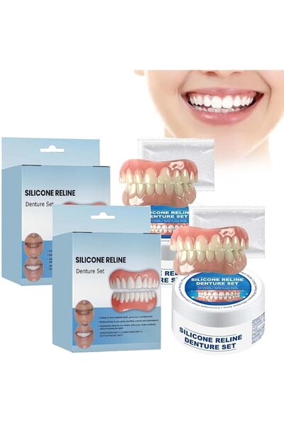 Arabest 2Pcs Silicone Denture Reline Kit, Comfort Upper Lower False Teeth Ven...