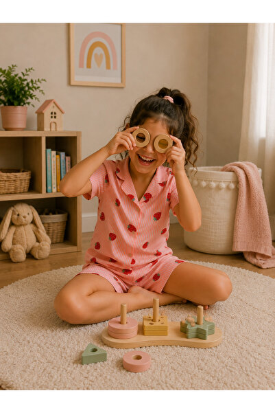 ARN HOMEWEAR çilek desenli çizgili şortlu kız çocuk pijama takımı