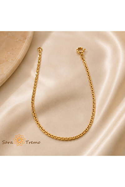SaraTremo Brățară unisex cu lanț fin – Brățară placată cu aur de 18K din Braz...