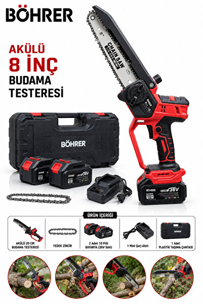 BÖHRER BA011407 10 PİLLİ 2 AKÜLÜ KÖMÜRSÜZ 20CM AKÜLÜ DAL BUDAMA TESTERESİ