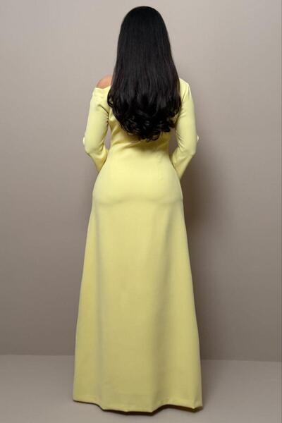 led style Lemon-Colored One-Shoulder Dress with Soft Embroidery