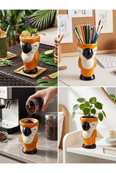 PALU GASTRO Premium Ceramic Tiki Cup with Parrot Figure - Multi-Purpose Tropi...