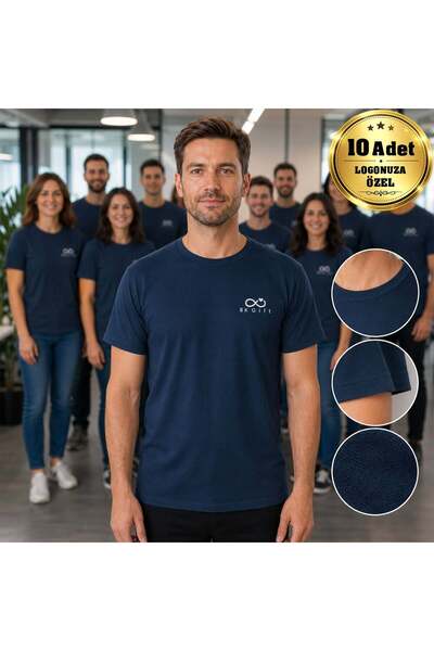 Bk Gift 10 Pieces of Navy Blue Promotional T-Shirts with Your Logo - Cotton U...