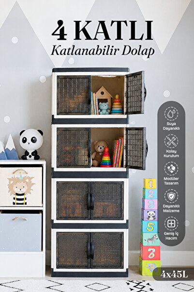 naturelove 4 Katlı Katlanabilir Oyuncak Dolabı - Çok Amaçlı Modüler Çocuk Oda...