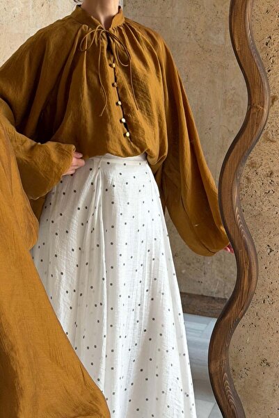 Faya Boutique Balon Kol Hardal Thalia Şifon Bluz