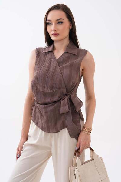 DazzUp Women's Waist-Tie Sleeveless Blouse