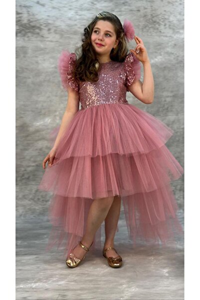 pistyle Girls' Pink Sequin and Sequined Tail Evening Dress and Graduation Dress
