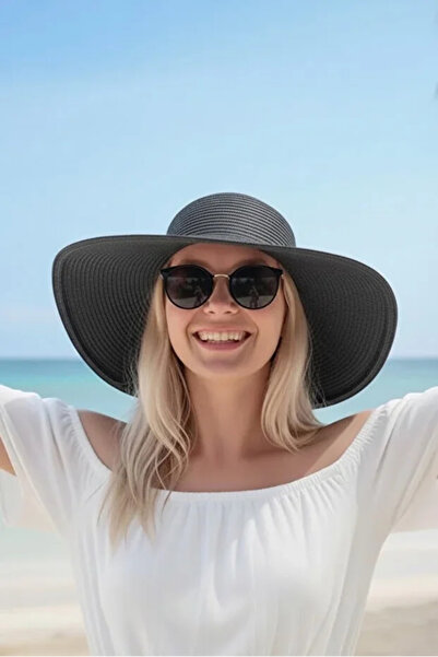 Marina Swimwear Black Wide Straw Hat - 14232