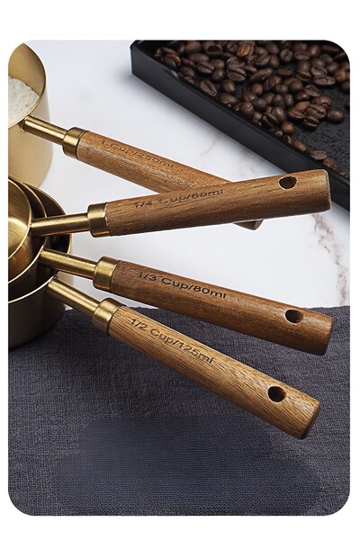 devigo Set of 4 Wooden Handle Measuring Spoons – 250/125/80/60 ml Stainless M...