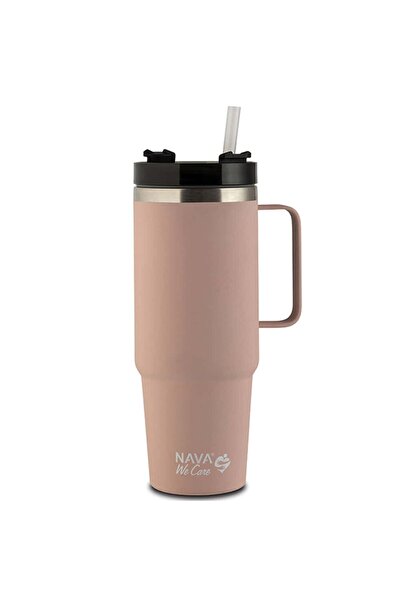Nava Γυάλινο Θερμός με Καλαμάκι We Care 10-016-100 900ml Ροζ