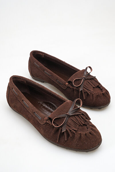 Ayakkabı Delisiyim Brown Genuine Leather Women's Loafer Shoes with Tassel Bow...