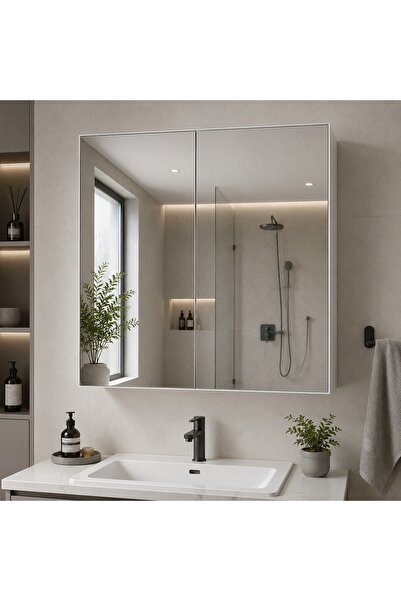 AVEVA HOME Çok Amaçlı Aynalı Banyo Dolabı 70x70 Beyaz Renk