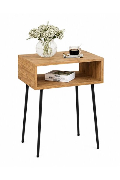WOODENSA Mira Basucu Komodin Sik Tasarimli Metal Ayakli Sehpa Dekoratif Kitap...