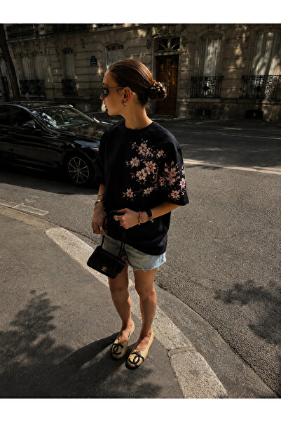 Black Oversize Cut Short Sleeve Printed T-shirt