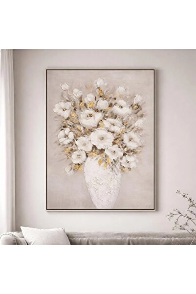 Afkar modern White and Gold Embossed Roses Plasterboard Painting - Floral Des...
