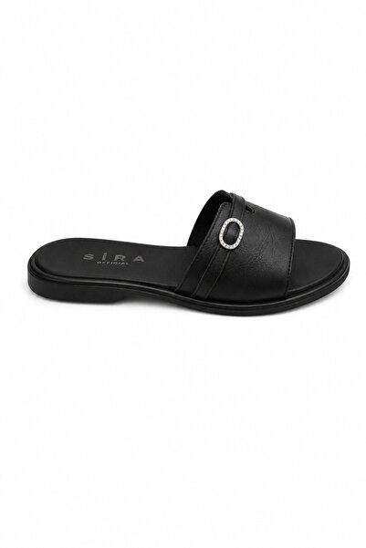 Sira Official Hera Black Genuine Leather Slippers