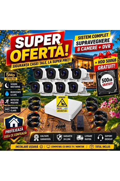 Hikvision Kit / Sistem Supraveghere Profesional 8 Camere Video 5MP Complet (C...