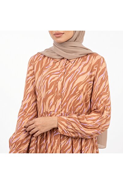 Dakakeen Concept Women’s Zebra Print Dress – Soft Rayon Cotton Long Sleeve El...