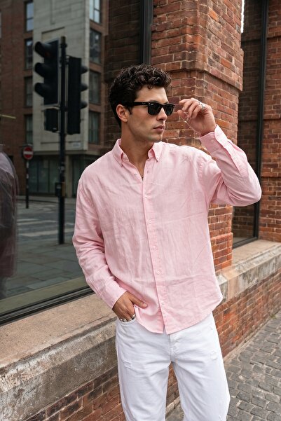 Livio Ferri Kora Premium 100% Cotton Linen Oversize Men's Button-Down Collar ...