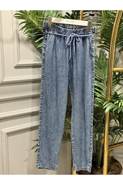 ALANURMODA 2803 بنطلون جينز بخصر مطاطي باللون الأزرق