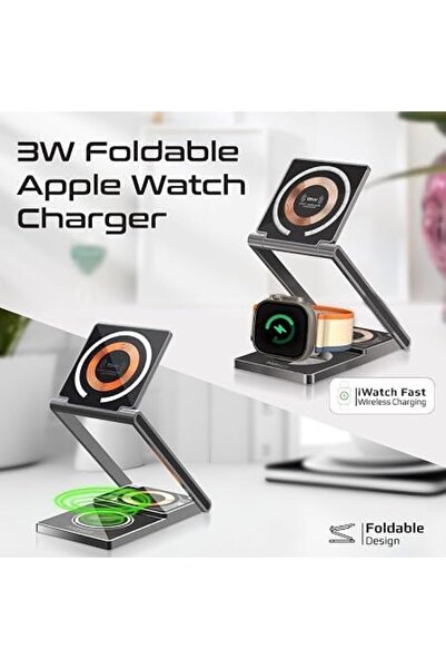 Generic 3-in-1 Magnetic Wireless Charging Station, 15W Foldable Fast Charging Stand, Transparent Portable Charging Dock with Magnetic Phone Charger, Smartwatch Charger & Wireless Earbuds Charger for Home