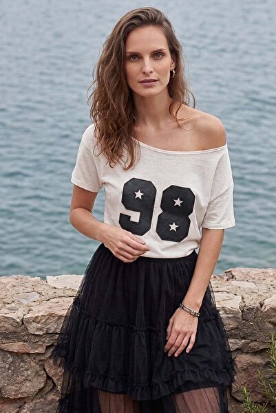 Shopping Shop Patterned boat neck blouse ecru