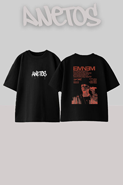Anetos Μαύρο μπλουζάκι Eminem SlimShady_5 με στάμπα σχεδίου Unisex Oversize