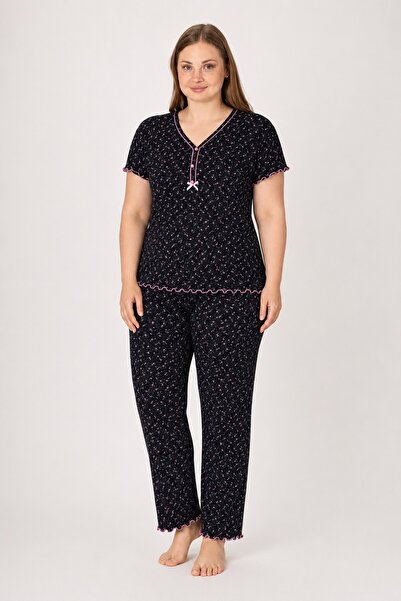 CottonVia Plus Size Women's Pajama Set, Cotton & Modal, Short Sleeve, Buttone...