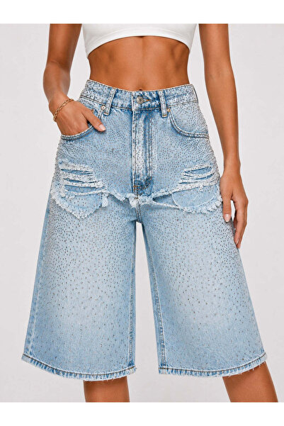 Demhana Boutique Pantaloni scurți din denim cu pietre