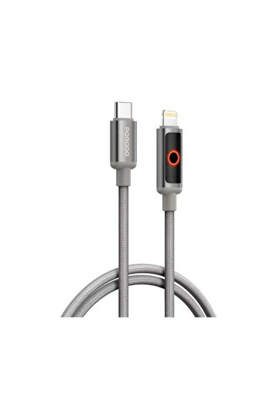 porodo Charge Lite USB-C to Lightning Cable, PD 30W, Braided, 1m, Gray