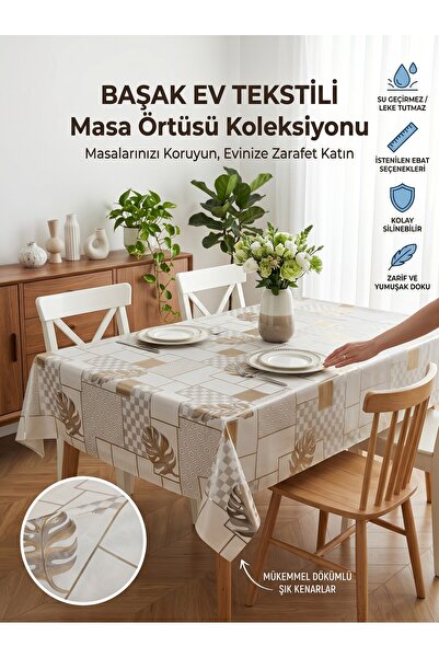 Başak Ev Tekstili Gold Shiny Pvc Tablecloth - Wipeable, Stain Resistant, Kitc...