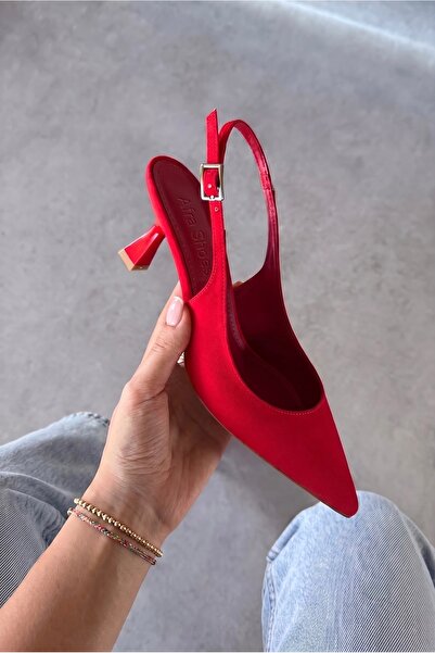 afra shoes Perla Kırmızı Kumaş 6cm Kadın Topuklu Ayakkabı
