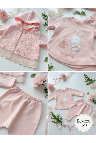 Babyim Baby Girl Floral, Hooded 3-Piece Set