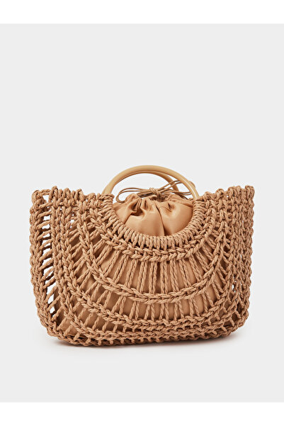 Styli Brown Hollow Straw Handbag