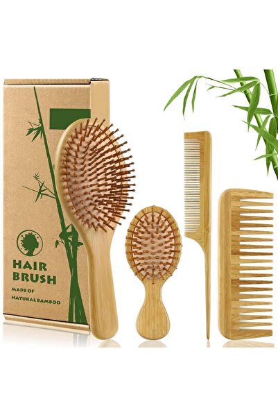 Empressco 4'lü Doğal Bambu Fırça Tarak Seti, Eco-Friendly, Sağlıklı ve Şık