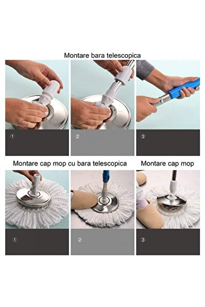 Otto Set mop magic rotativ la 360 de grade |   Găleată din oțel inoxidabil + Mâner telescopic + 4 rezerve din microfibră