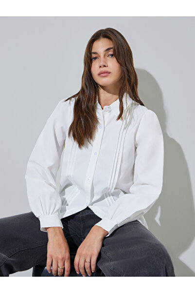 Styli White Long Sleeve Pintuck Shirt
