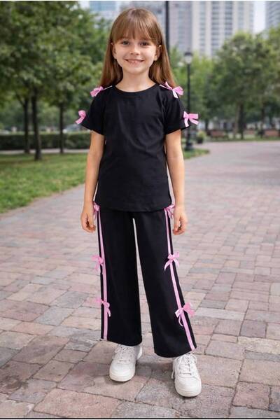 CiciTime Çocuk Modası Girl's Bowknot Ribbon Detailed T-Shirt Summer Top and B...