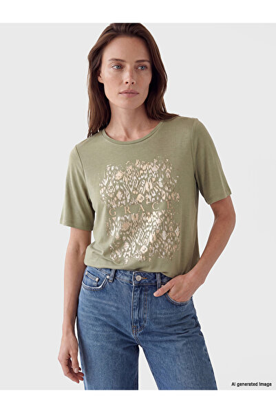 LC Waikiki Lcw Grace Green Crew Neck Patterned Women's T-Shirt