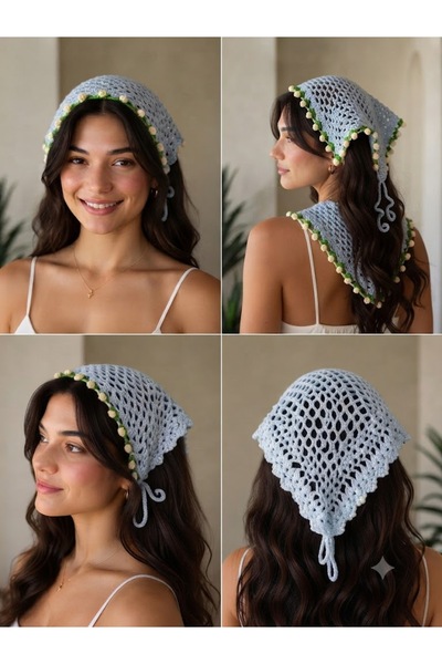 File Bandana Çiçekli Kadın Bandana Örgü Saç Bandı