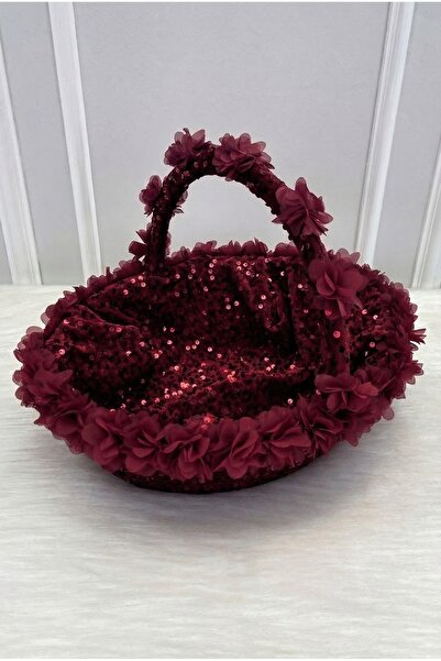 ZEYMERADE Burgundy Bridal Henna Night Basket, Sparkling Sequin Velvet and Thr...